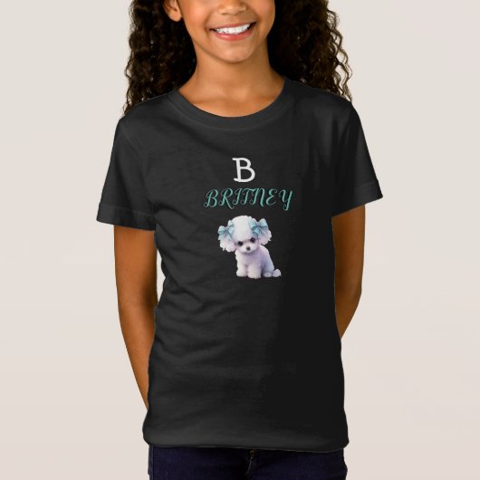 Gepersonaliseerde witte poedel puppy monogram t-shirt (Voorkant)