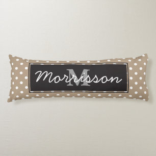 Gepersonaliseerde witte poka Dots zwart deco omlij Lichaamskussen