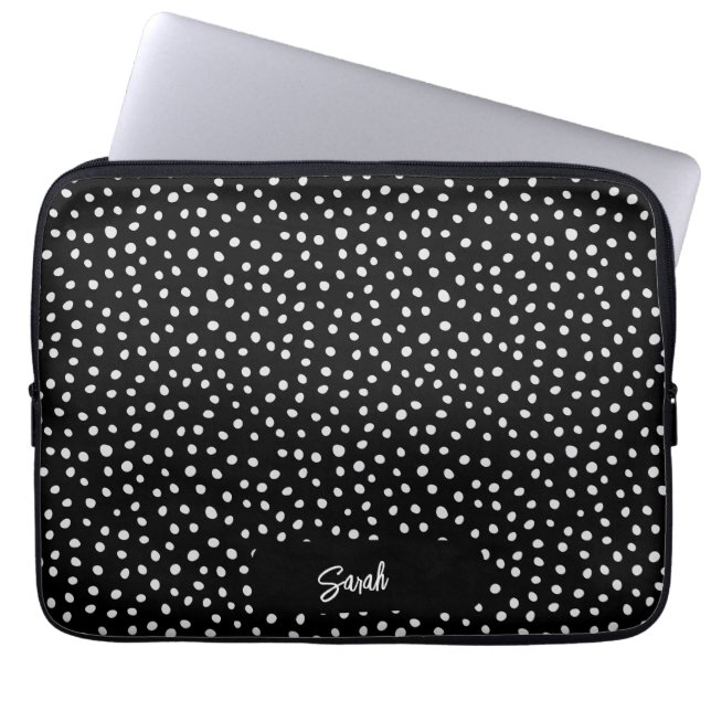 Gepersonaliseerde witte polka stippen print laptop laptop sleeve (Voorkant)