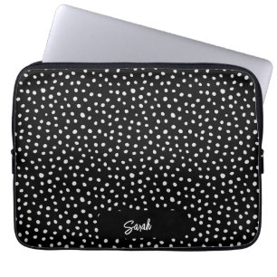 Gepersonaliseerde witte polka stippen print laptop sleeve