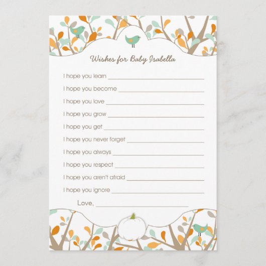 Gepersonaliseerde Witte pompoenen baby shower wens Advieskaart (Voorkant)