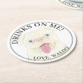 Gepersonaliseerde Witte Pug Hond bruiloft Ronde Kartonnen Onderzetter (Gebogen)