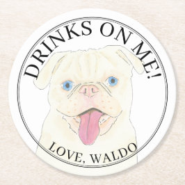 Gepersonaliseerde Witte Pug Hond bruiloft Ronde Kartonnen Onderzetter