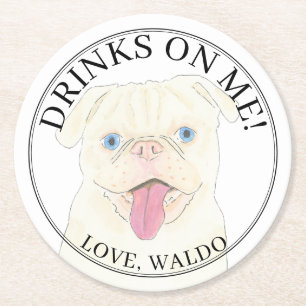 Gepersonaliseerde Witte Pug Hond bruiloft Ronde Kartonnen Onderzetter