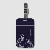 Gepersonaliseerde witte reigers Vogels Marine Blau Bagagelabel (Voorkant (verticaal))