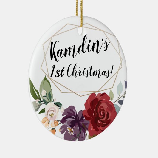 Gepersonaliseerde witte rozen gouden geometrische  keramisch ornament (Rechts)