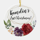 Gepersonaliseerde witte rozen gouden geometrische  keramisch ornament (Voorkant)