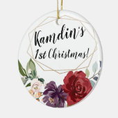 Gepersonaliseerde witte rozen gouden geometrische  keramisch ornament (Links)