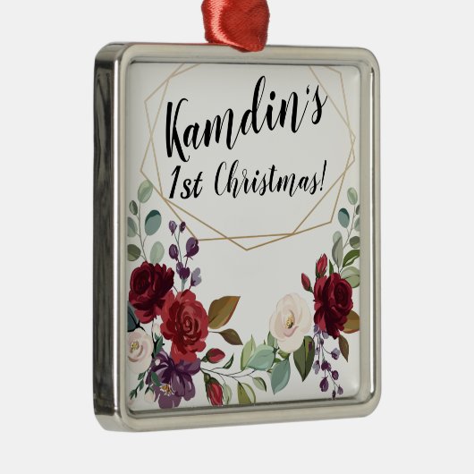 Gepersonaliseerde witte rozen gouden geometrische  metalen ornament (Rechts)