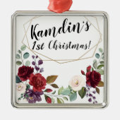 Gepersonaliseerde witte rozen gouden geometrische  metalen ornament (Voorkant)