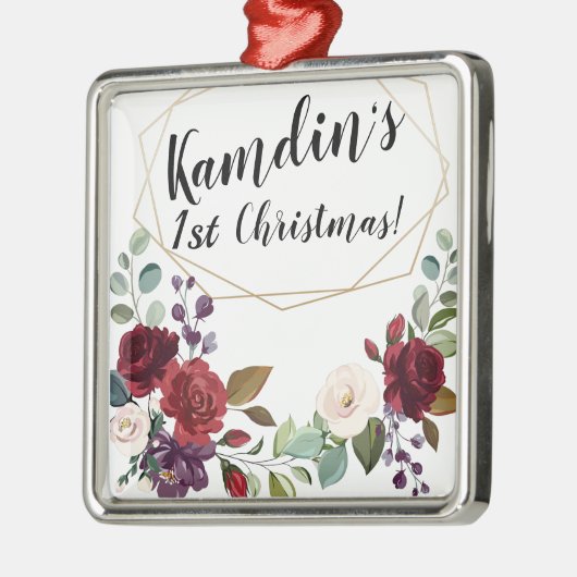 Gepersonaliseerde witte rozen gouden geometrische  metalen ornament (Links)