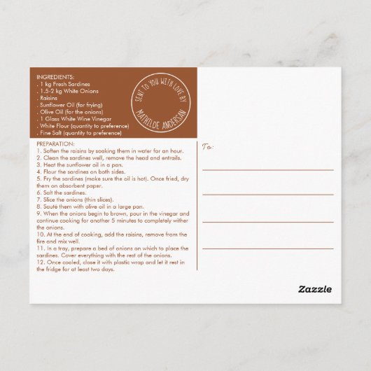 Gepersonaliseerde witte script bruin recept swap briefkaart (Achterkant)
