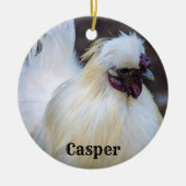 Gepersonaliseerde witte Silkie Pet Chicken Rooster Keramisch Ornament (Voorkant)