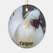 Gepersonaliseerde witte Silkie Pet Chicken Rooster Keramisch Ornament (Links)