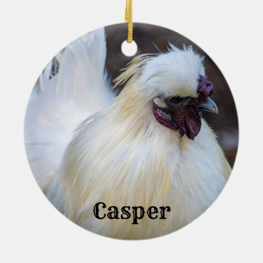 Gepersonaliseerde witte Silkie Pet Chicken Rooster Keramisch Ornament (Achterkant)