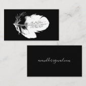 Gepersonaliseerde witte veer op zwart contactkaartje (Voorkant / Achterkant)