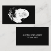 Gepersonaliseerde witte veer op zwarte belkaart contactkaartje (Voorkant / Achterkant)