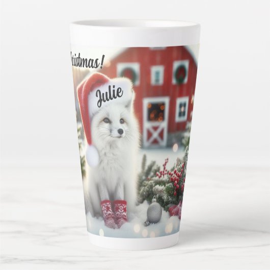 Gepersonaliseerde Witte Vos met schuur Latte Mok (Voorkant)