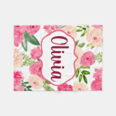 Gepersonaliseerde witte waterverf florale pakking fleece deken (Voorkant (Horizontaal))