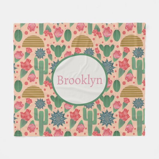 Gepersonaliseerde Woestijn Blush Roze Bloemen Fleece Deken (Voorkant (Horizontaal))