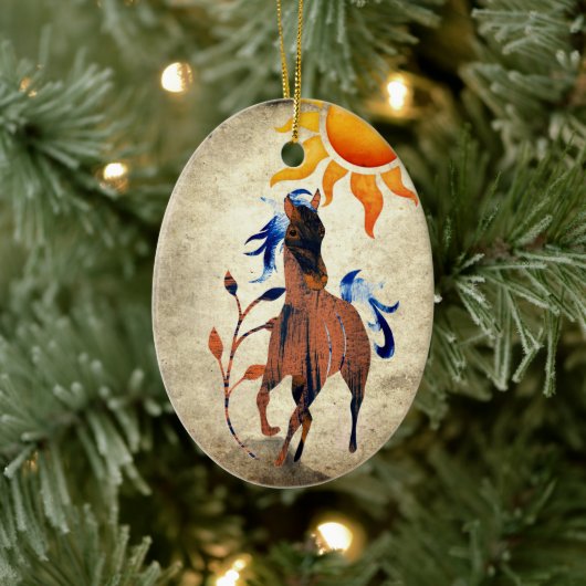 Gepersonaliseerde woestijn-Pony met kerstmis met S Keramisch Ornament (Boom)