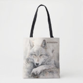 Gepersonaliseerde Wolf Canvas tas - Custom Name Gi (Voorkant)