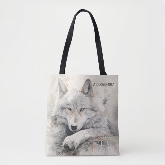 Gepersonaliseerde Wolf Canvas tas - Custom Name Gi (Voorkant)