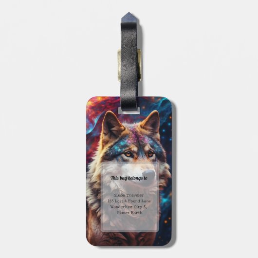 Gepersonaliseerde Wolf Galaxy Bagagelabel (Achterkant verticaal)