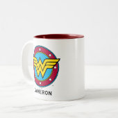 Gepersonaliseerde Wonder Woman | Cirkel en sterren Tweekleurige Koffiemok (Voorkant links)