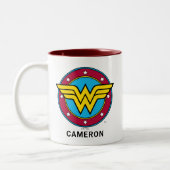 Gepersonaliseerde Wonder Woman | Cirkel en sterren Tweekleurige Koffiemok (Links)