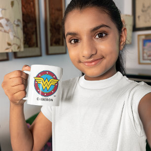 Gepersonaliseerde Wonder Woman Cirkel en sterren Tweekleurige Koffiemok