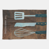 Gepersonaliseerde Wood Kitchen Utiers Familienaam Theedoek (Horizontaal)