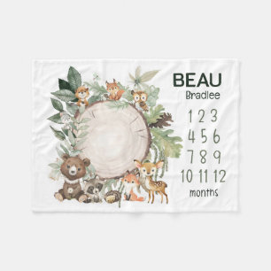 Gepersonaliseerde Woodland Animals Baby Mijlpaal B Fleece Deken