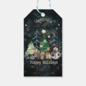 Gepersonaliseerde Woodland Animals Christmas Blue Cadeaulabel (Voorkant)