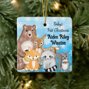 Gepersonaliseerde Woodland Animals die de eerste v Keramisch Ornament