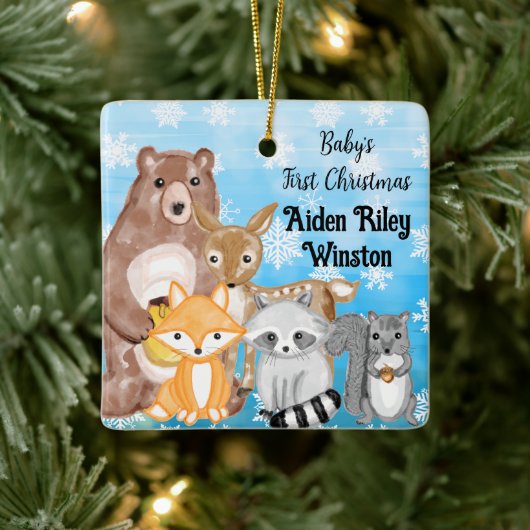 Gepersonaliseerde Woodland Animals die de eerste v Keramisch Ornament (Boom)