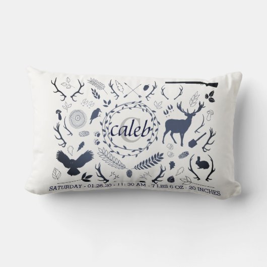 Gepersonaliseerde Woodland Baby Boy Nursery Birth  Kussen (Achterkant)
