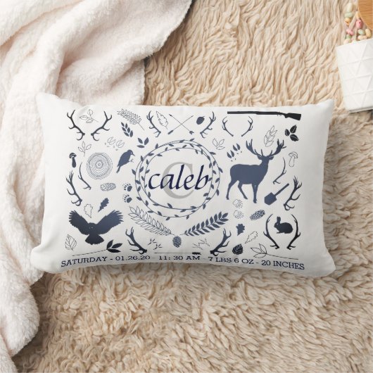 Gepersonaliseerde Woodland Baby Boy Nursery Birth  Kussen (Deken)