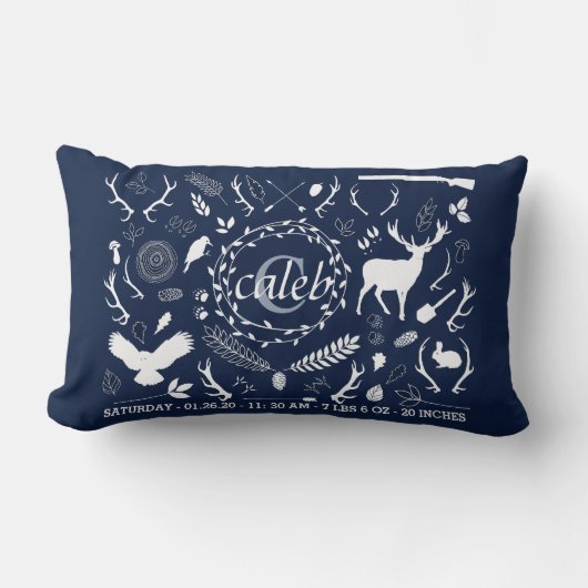 Gepersonaliseerde Woodland Baby Boy Nursery Birth  Kussen (Voorkant)