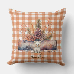 Gepersonaliseerde Woodland Beer Gingham Herfst Kussen