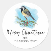 Gepersonaliseerde Woodland Bird Kerstmis Ronde Sticker (Voorkant)