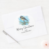 Gepersonaliseerde Woodland Bird Kerstmis Ronde Sticker (Envelop)
