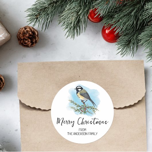 Gepersonaliseerde Woodland Bird Kerstmis Ronde Sticker