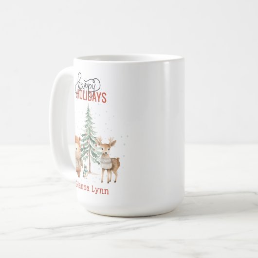 Gepersonaliseerde Woodland Dieren Kerstmis Koffiemok (Voorkant links)