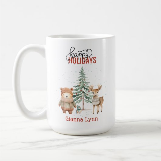 Gepersonaliseerde Woodland Dieren Kerstmis Koffiemok (Links)