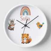 Gepersonaliseerde Woodland Dieren Nursery Clock (Voorkant)