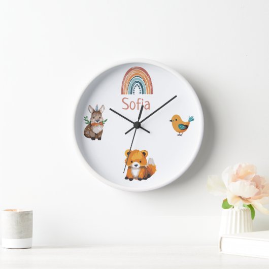 Gepersonaliseerde Woodland Dieren Nursery Clock (Huis)