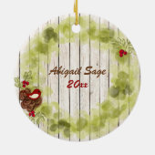 Gepersonaliseerde Woodland Fox en Wreath Kerstmis Keramisch Ornament (Achterkant)