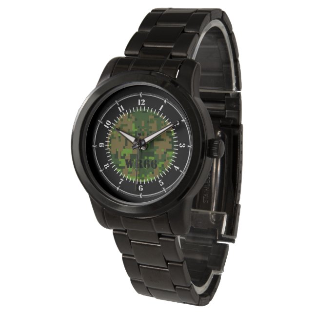 Gepersonaliseerde Woodland Green Camouflage Watch Horloge (Gekanteld)