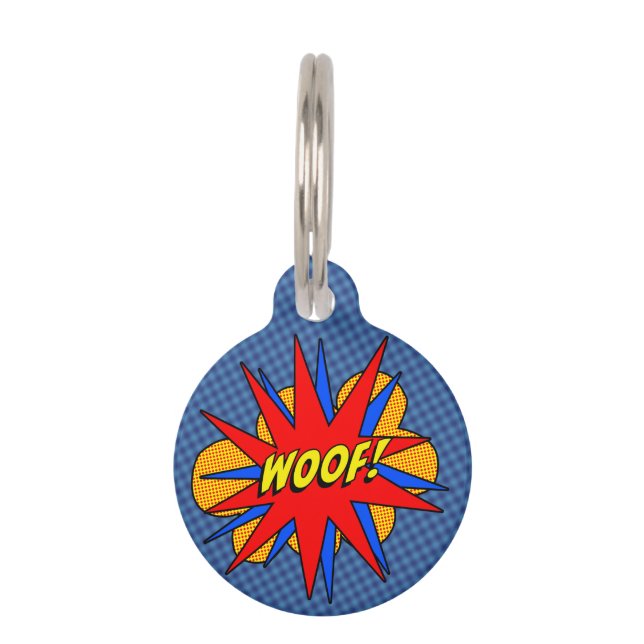 Gepersonaliseerde Woof Comic Burst Hondenpenning Huisdierpenning (Voorkant)